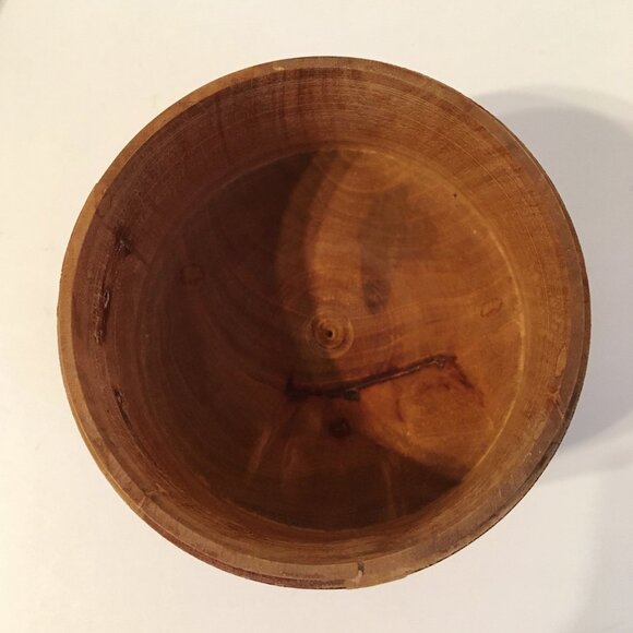 Carved Wood Trinket Jewelry Box Round Brown Vintage Aztec Floral Style Lid - Picture 7 of 8